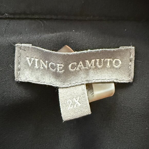 Vince Camuto Women's 2X Blue with Black Trim Faux Wrap Fit and Flare Dress - Picture 6 of 6